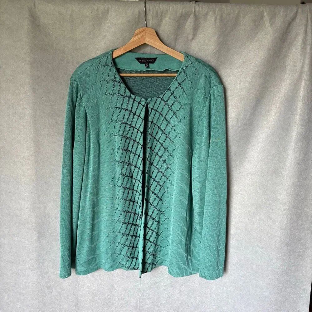 Ming Wang Jacket Blazer Acrylic Blend Aqua Black Women's Size 1X Designer